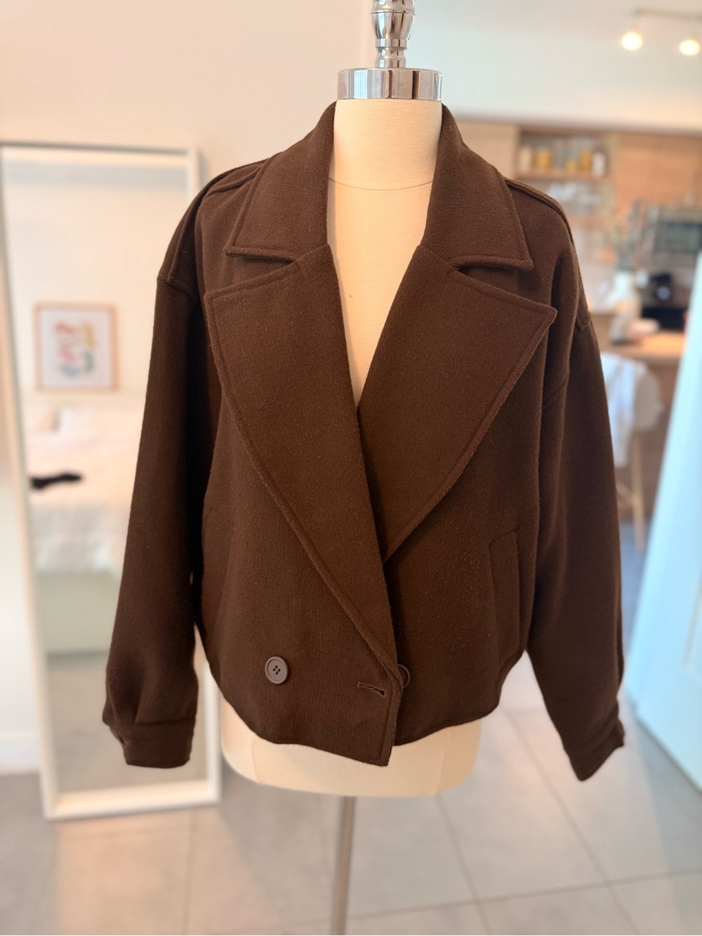 Steve Madden Dark Brown Cropped Pea Coat